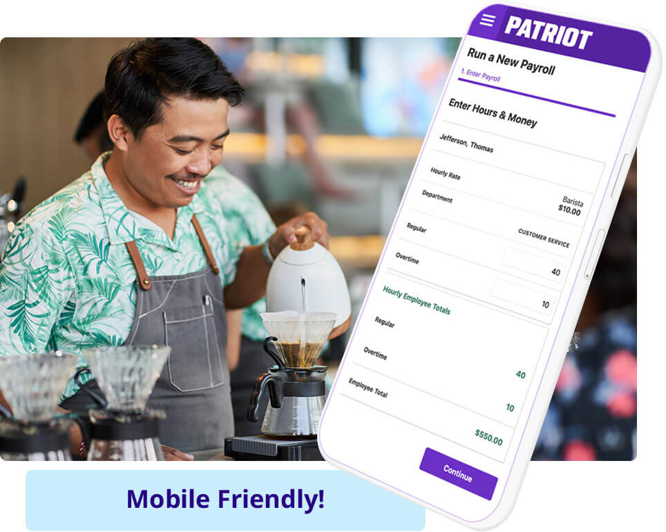 Patriot Software is mobile friendly! Patriot's payroll software on a phone.