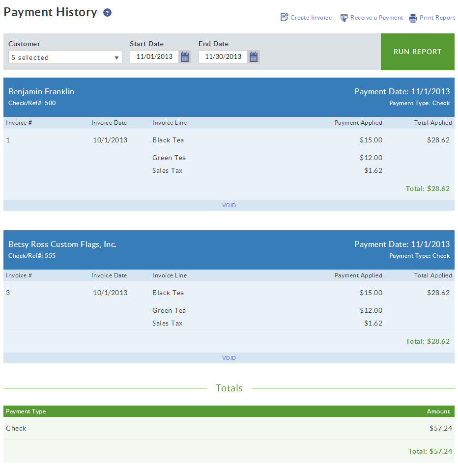 Customer Payment History Report
