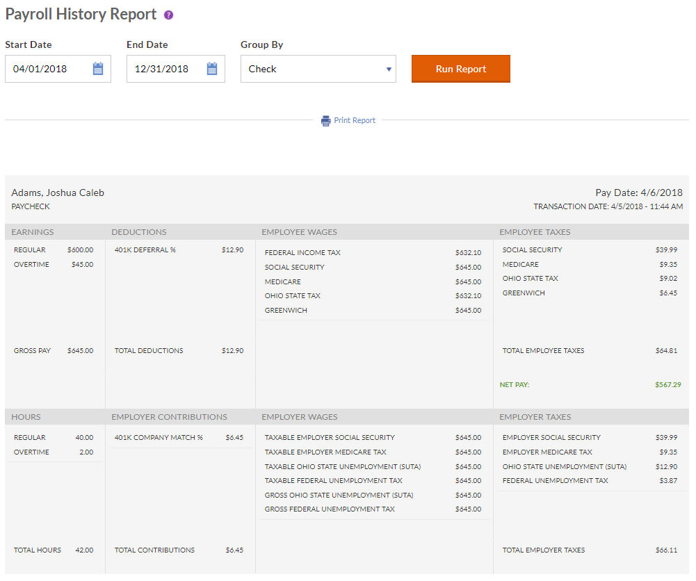 Payroll history report example