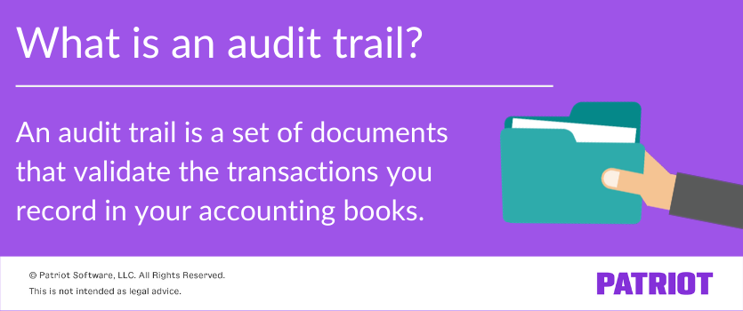 definition on an audit trail with a visual of a hand stretched out holding a folder