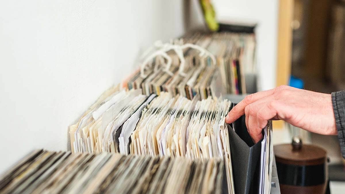 Business owner going through business records.