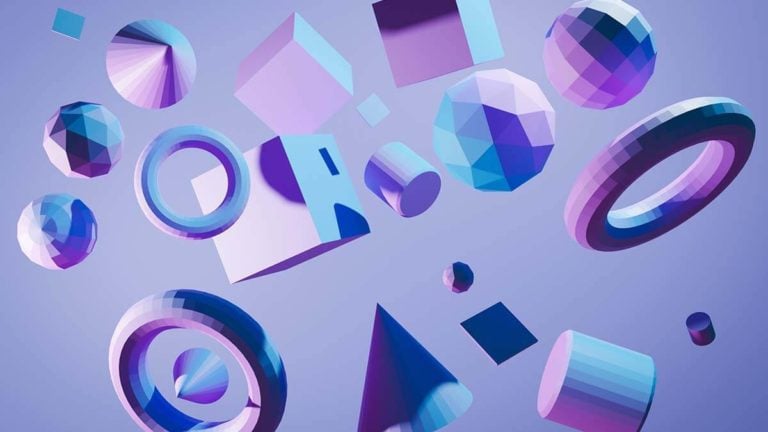 Assorted abstract purple shapes.