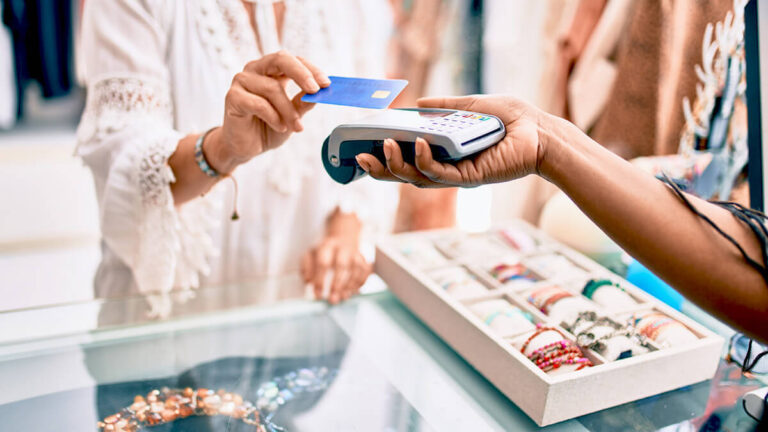 Customer paying with a credit card.