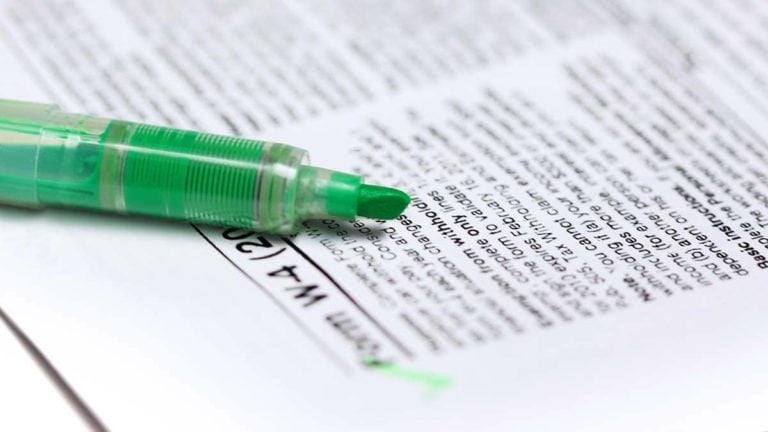 Green highlighter on a Form W-4.