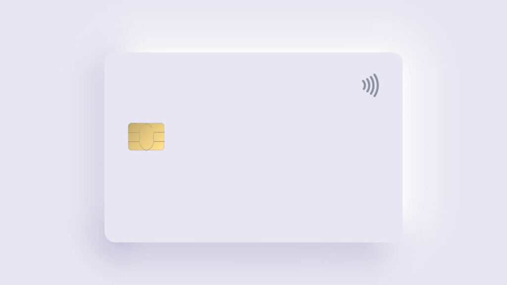 Credit card on a pale purple background.