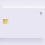 Credit card on a pale purple background.