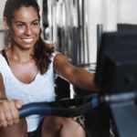 Woman exercising in a gym.