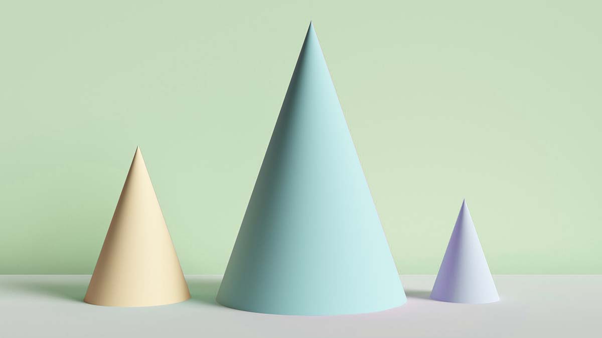 Three pastel colored cones.