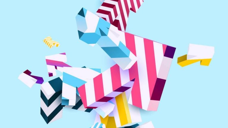 Several brightly colored, striped arrows on a blue background.