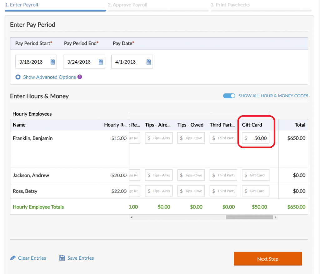 How Do I Record Employee Gift Cards On Step 2 If You Click View Details Will See The Gift Card Money Code Paid In Hours And Earnings Section Then Offset