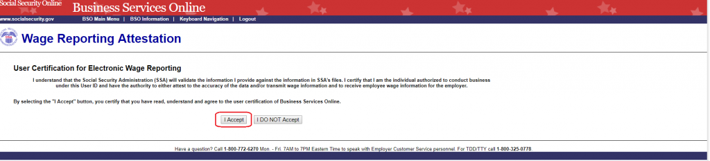 Social Security business services online account screenshot: user certification