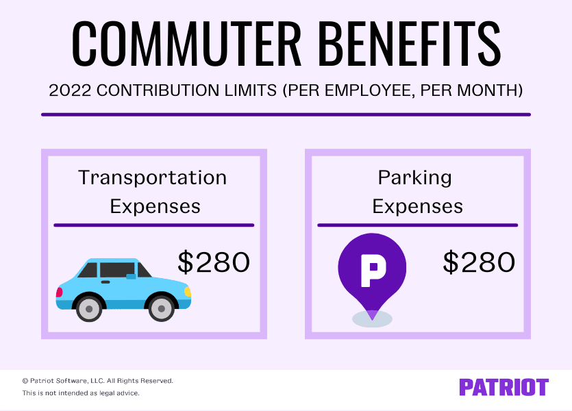 2022 commuter benefits limits: $280 transportation expenses (per month) and $280 parking expenses (per month)