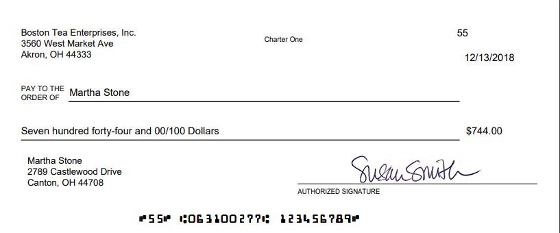 Paycheck example with electronic signature