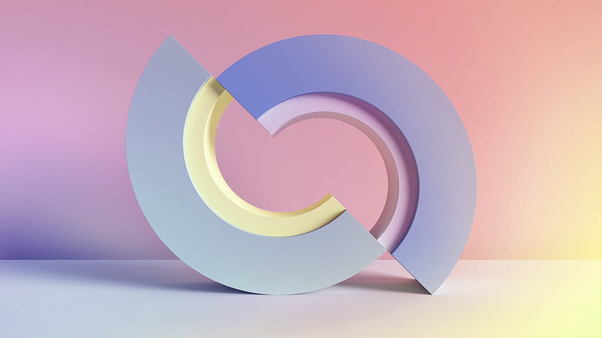 Two abstract pieces almost forming a circle.