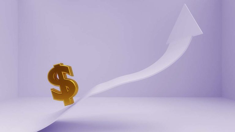 Dollar sign on an arrow pointing up.