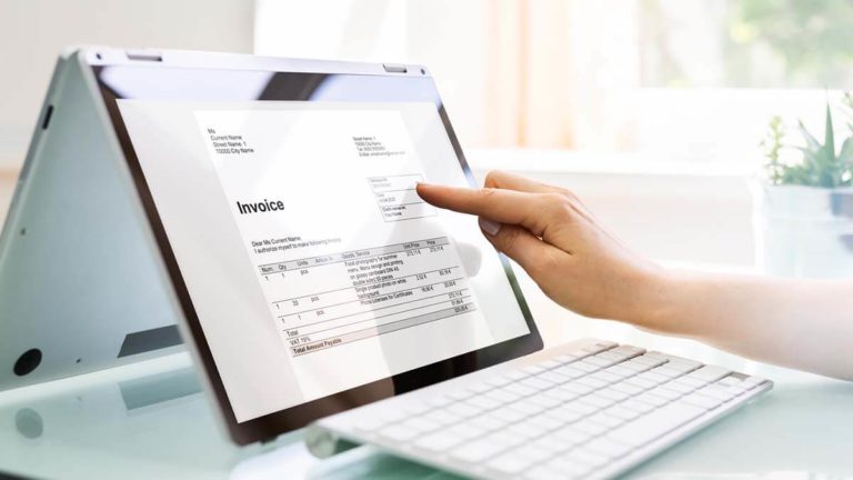 Invoice on a computer screen.