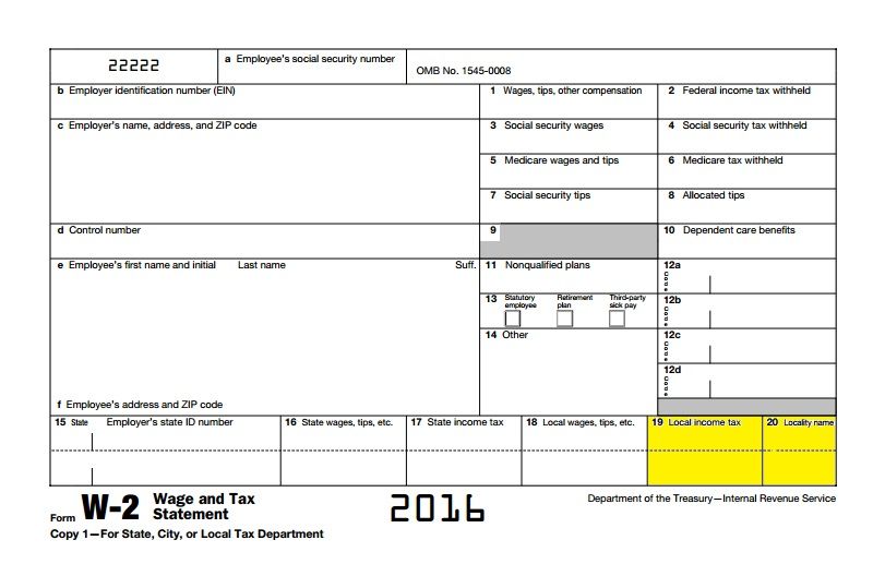 Form W-2 boxes for local income tax