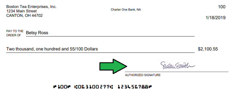 screenshot of a check with an e-signature.
