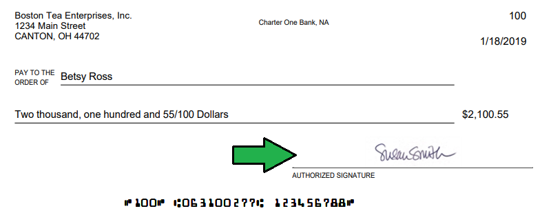 screenshot of a check with an e-signature.