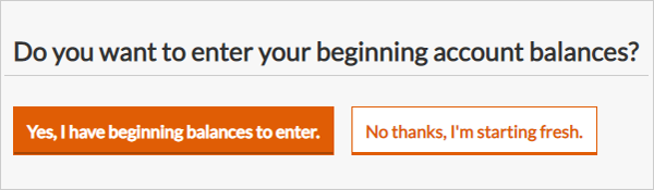 Screenshot showing the question for new accounting customers: Do you want to enter your beginning account balances? (Yes or no buttons)