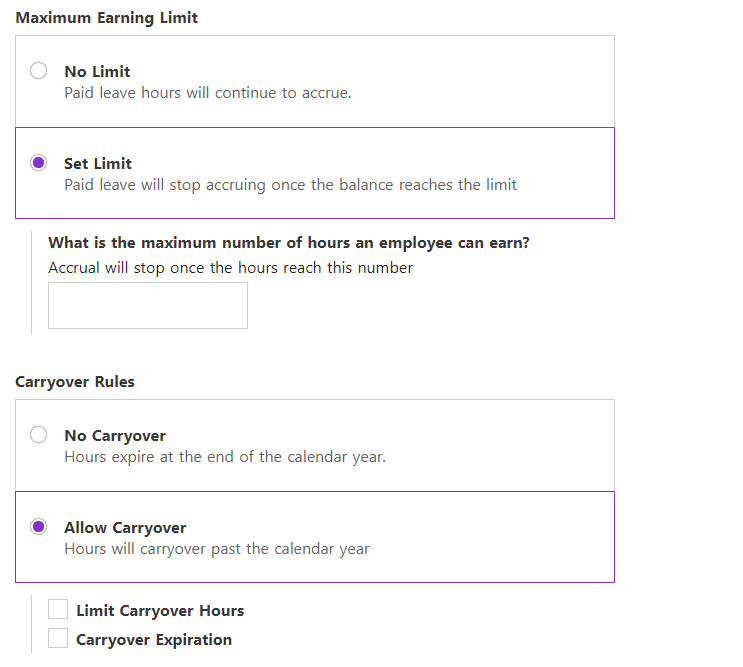 Time Off Accrual Limits and Carryovers