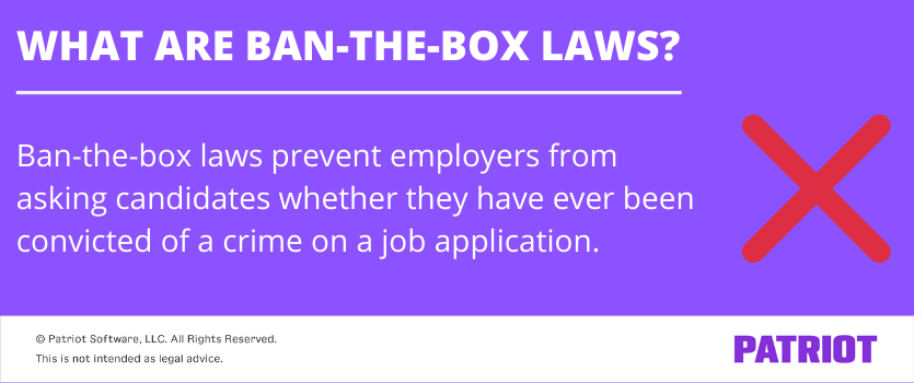 definition of ban-the-box laws with purple background and a big red x