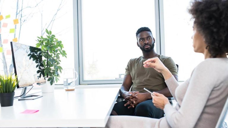 Partners having a discussion.