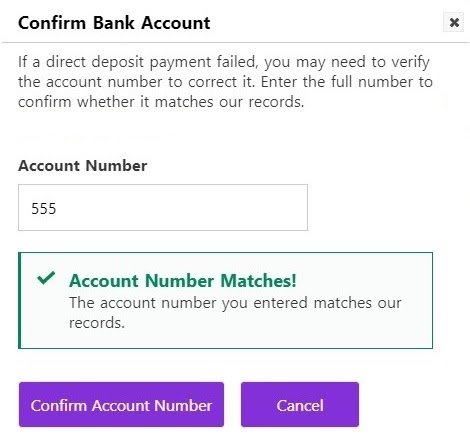 confirm bank account screen in Patriot Software