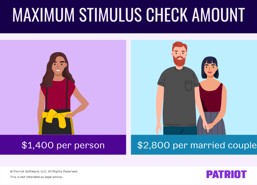maximum stimulus check amount under the American Rescue Plan: $1,400/person or $2,800/couple