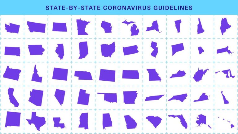 state icons illustrating state-by-state coronavirus guidelines