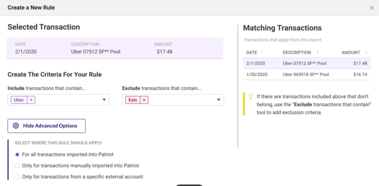 Creating a new transaction rule in Patriot Software
