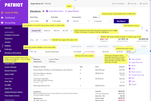 invoice list improvements in Patriot Software