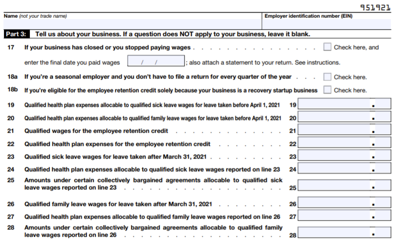 part 3 IRS Form 941 2021