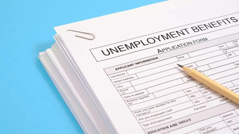 unemployment benefits form on blue background