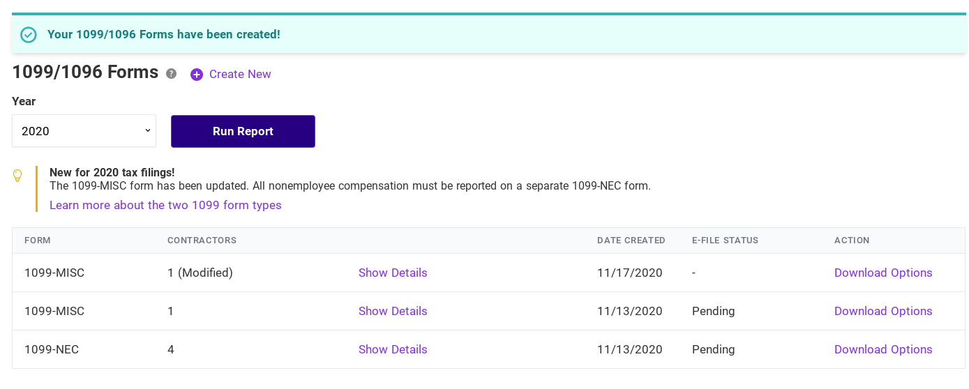 creating modified 1099/1096 forms in Patriot Software