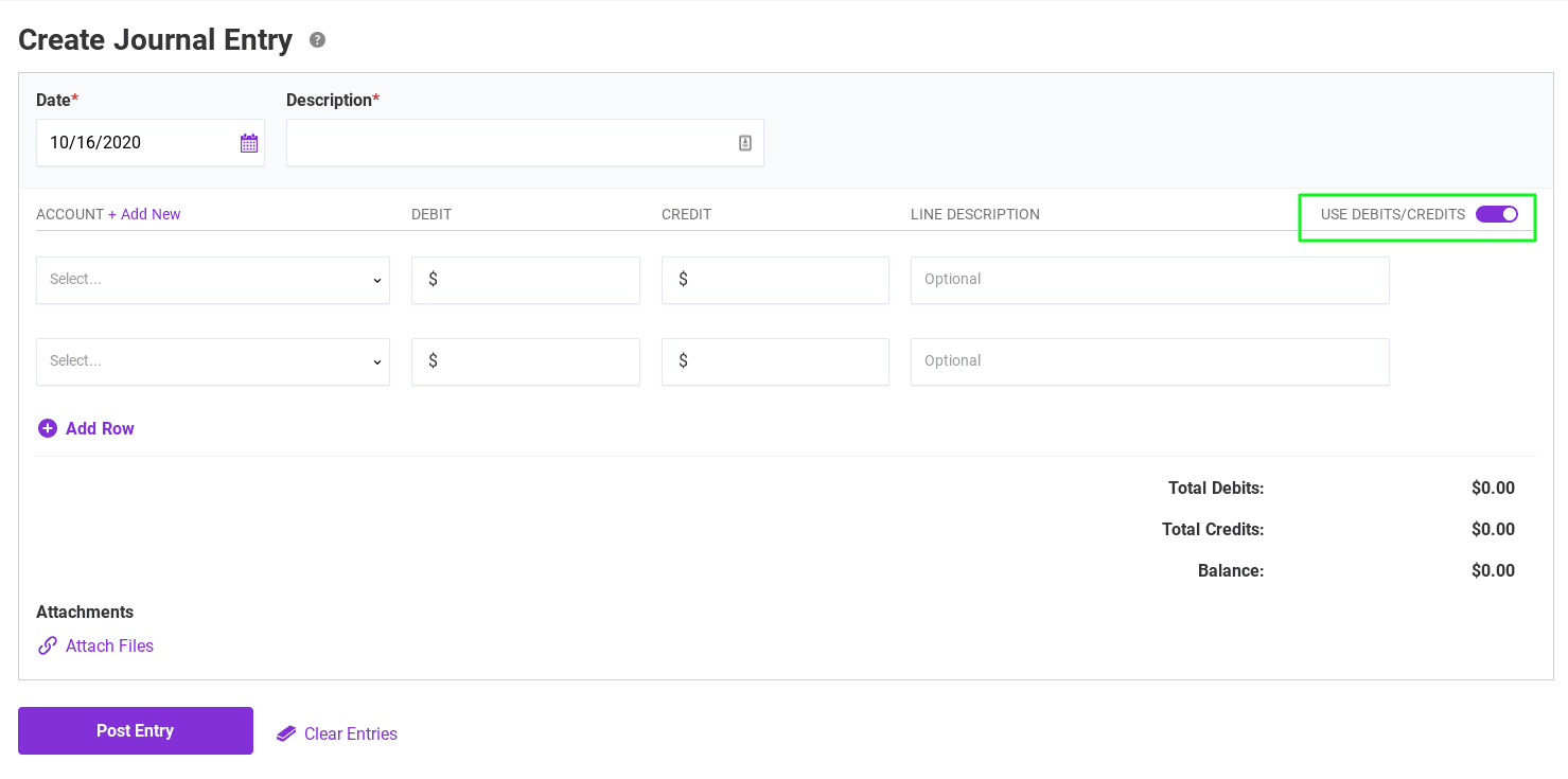 Journal entry page in Patriot Software