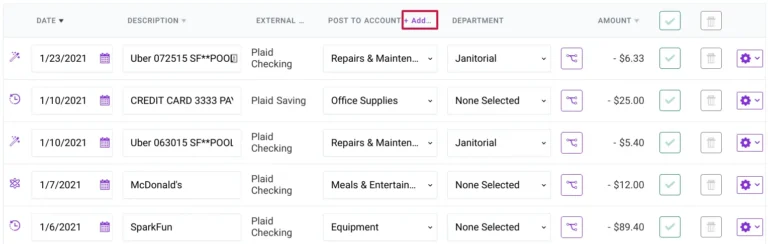 screenshot showing how to add accounts on the fly in Patriot Software
