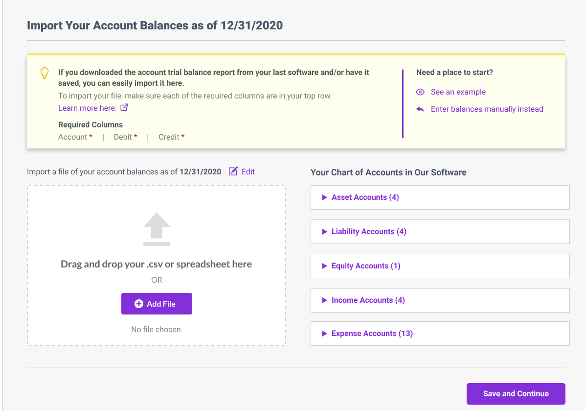Import your account balances in Patriot Software