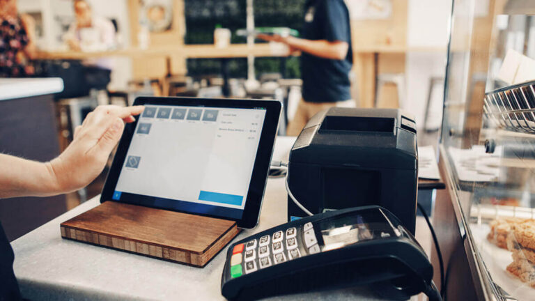 Point of sale system at a cafe.