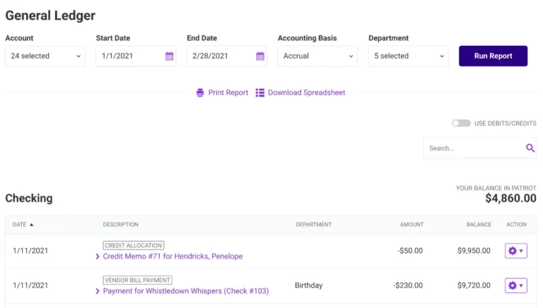 general ledger report in Patriot Software