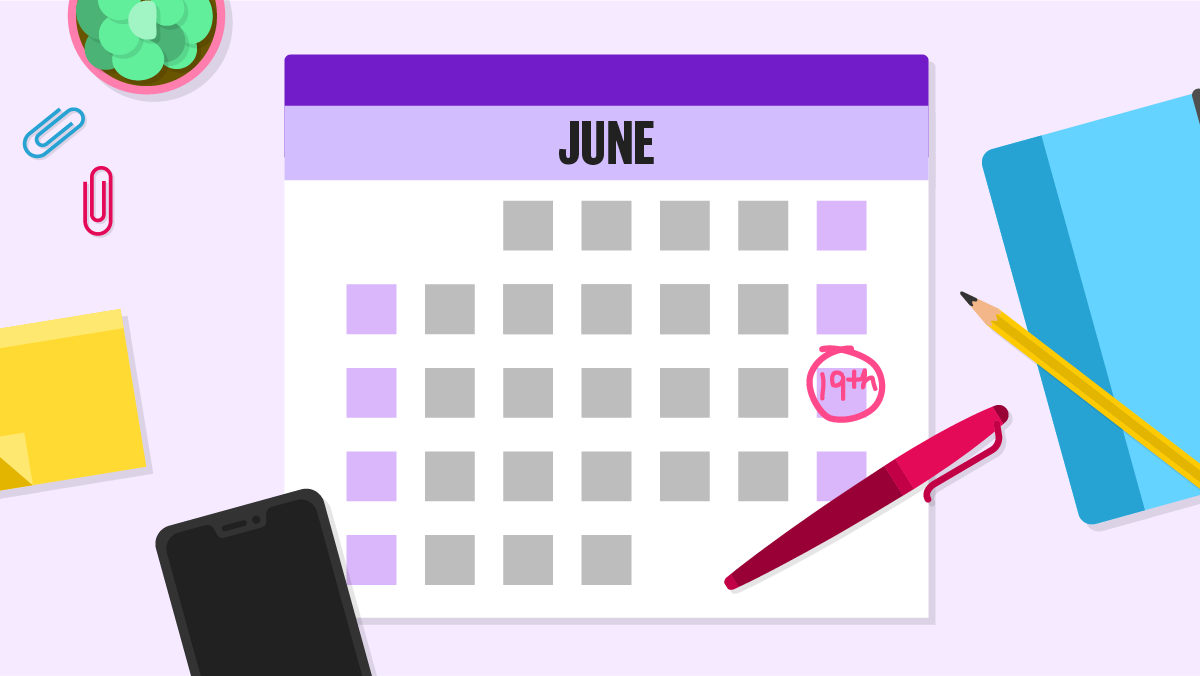 illustration of June calendar with the 19th circled