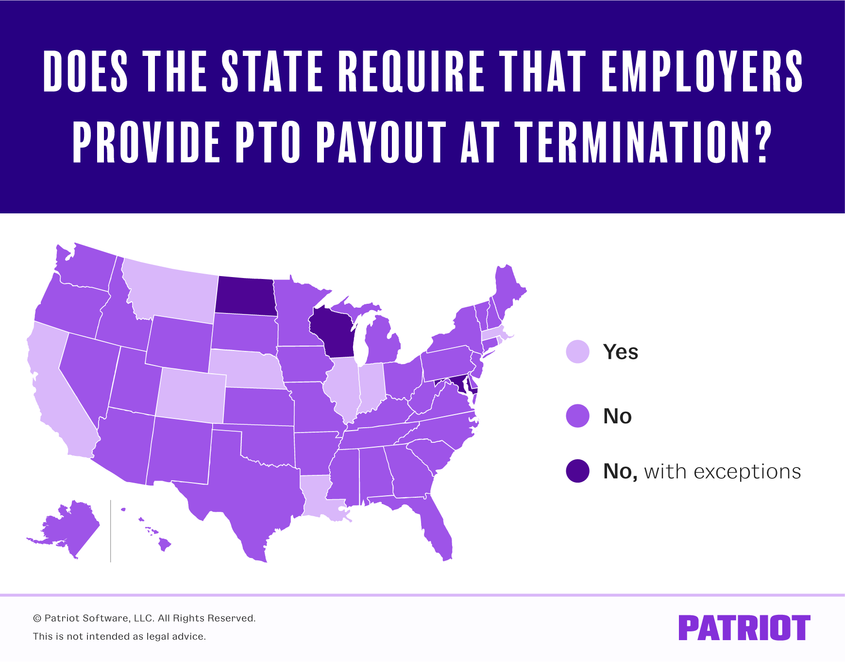 States that require employers provide pto payout at termination map