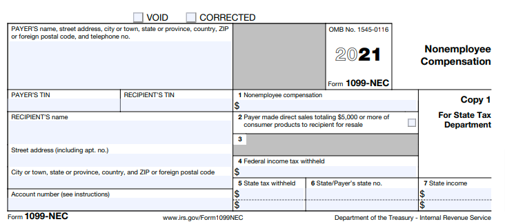 IRS Form 1099-NEC (Copy 1, state tax department)