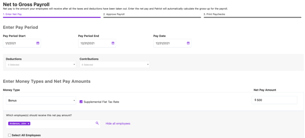 Net to gross payroll screenshot