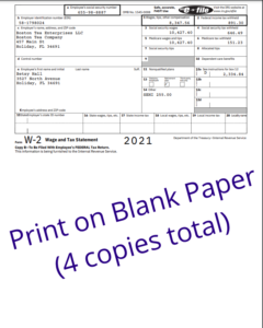 Form W-2 example: Print on blank paper (4 copies total)