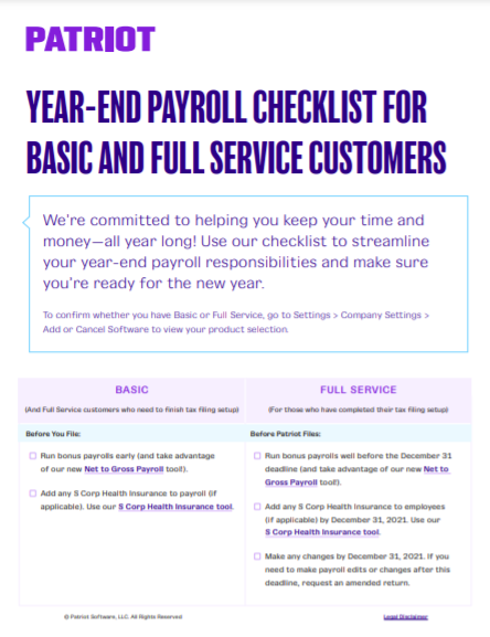 year-end checklist guide for Patriot Payroll customers