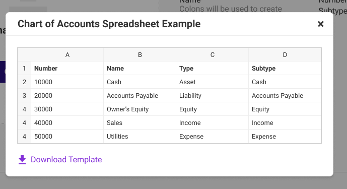 Chart of accounts spreadsheet example
