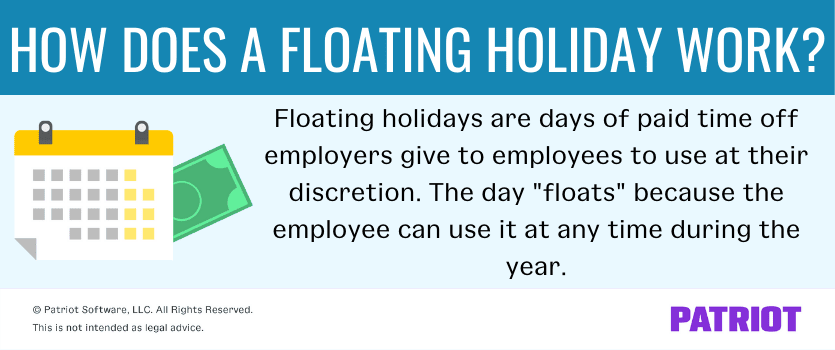 How does a floating holiday work? Floating holidays are days of paid time off employers give to employees to use at their discretion. The day "floats" because the employee can use it at any time during the year.