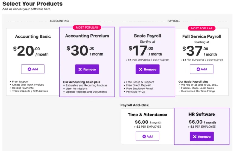 Add or remove software page in Patriot Software