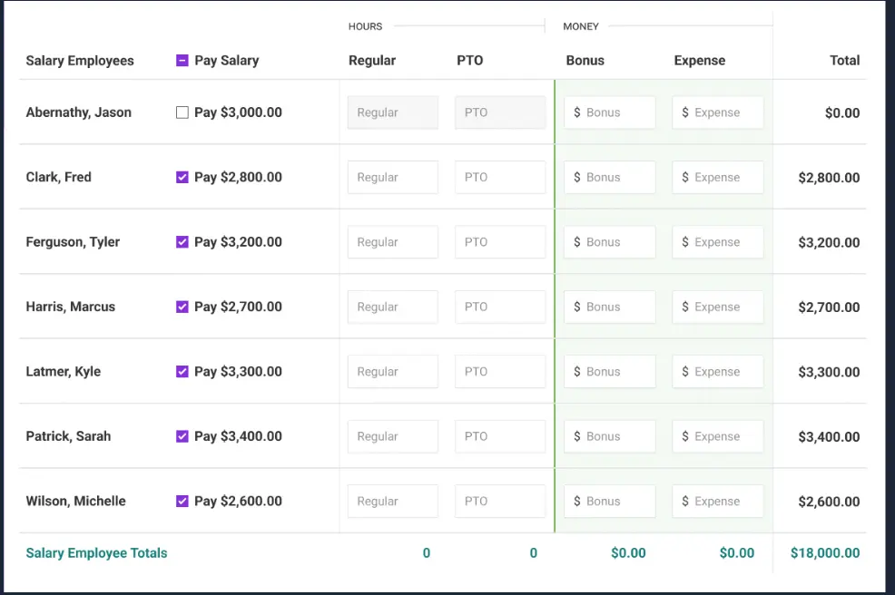 Select/Deselect all for salary employees in Patriot Software